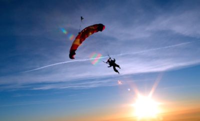 Skydiver on a parachute ride