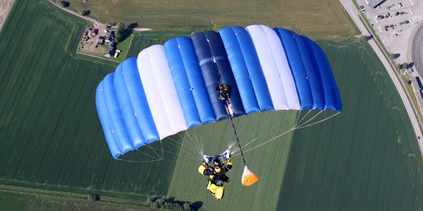 Top view of a skydiver learning to parachute