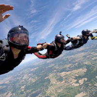 Skydivers in formation during free fall