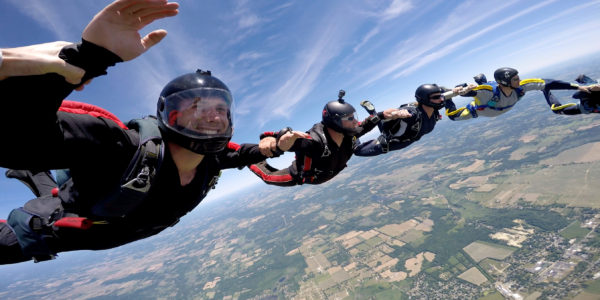 Skydivers in formation during free fall