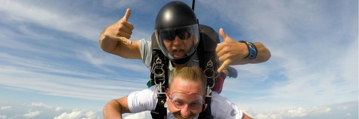 Skydiving instructor on a tandem jump with student