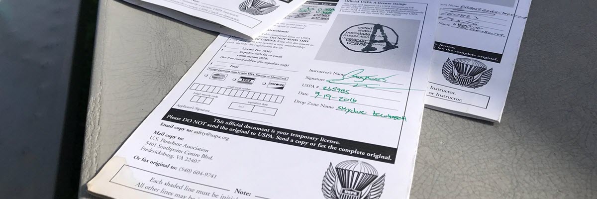 skydive license application