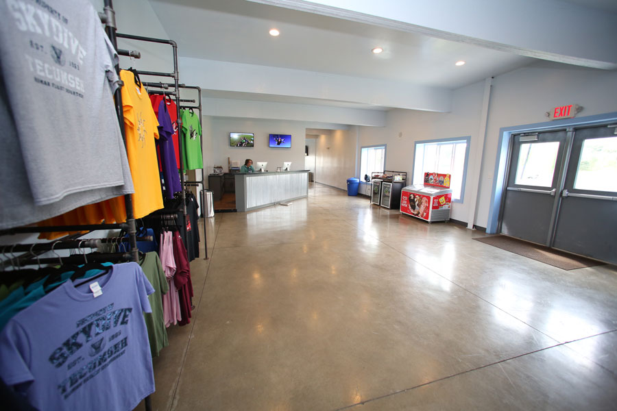 The check-in area at Skydive Tecumseh