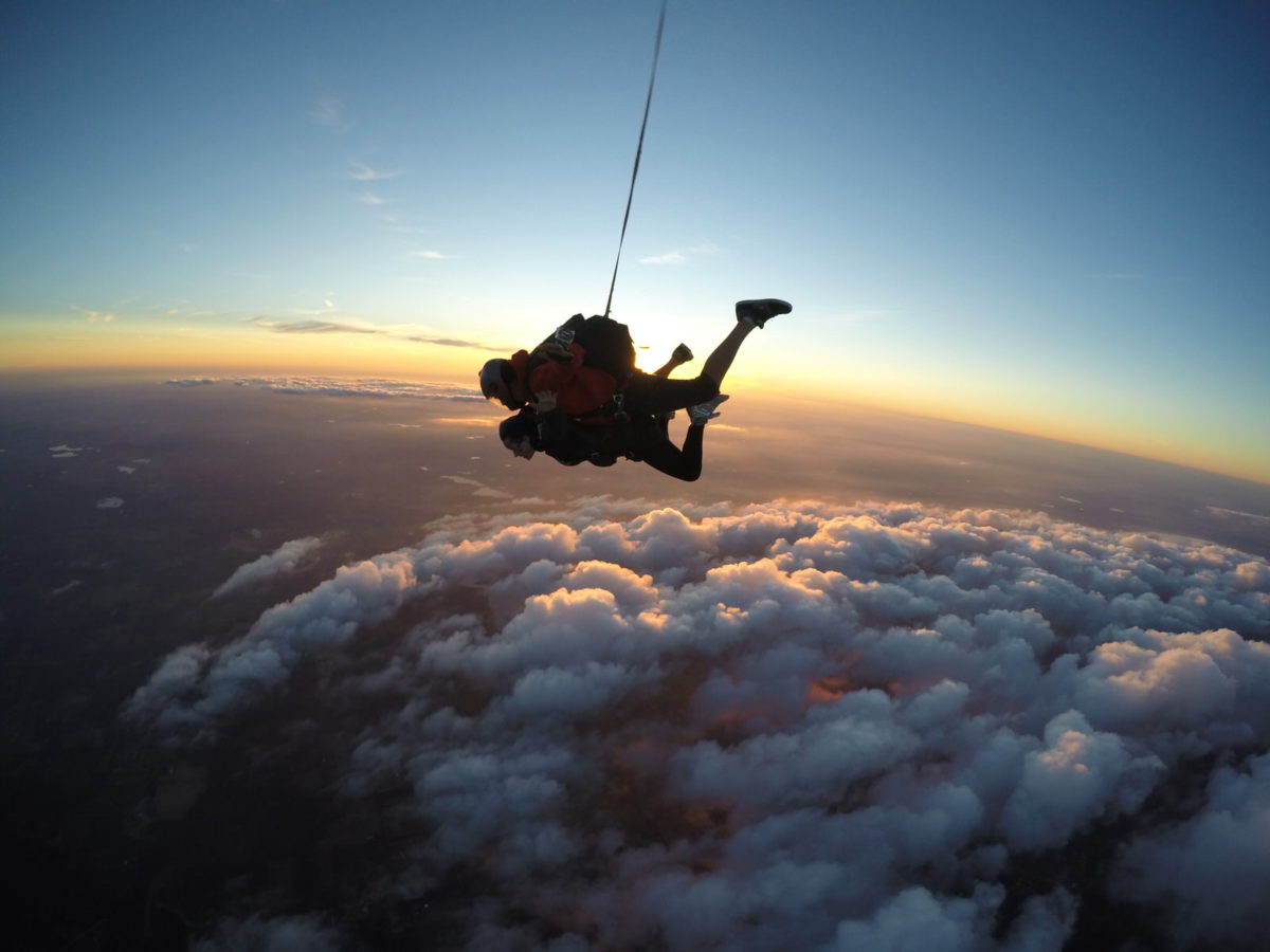 Skydiving in sunset